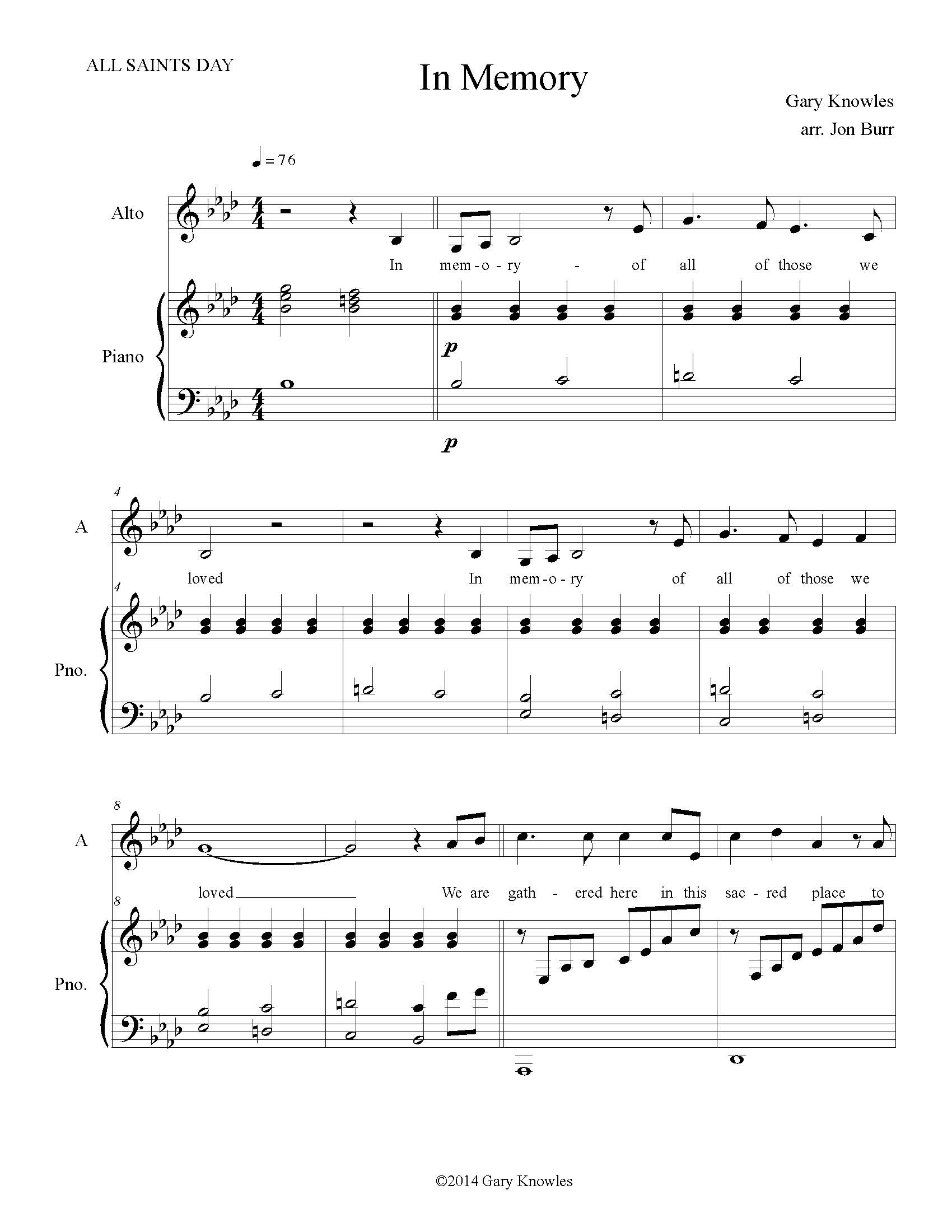In Memory - Sheet Music